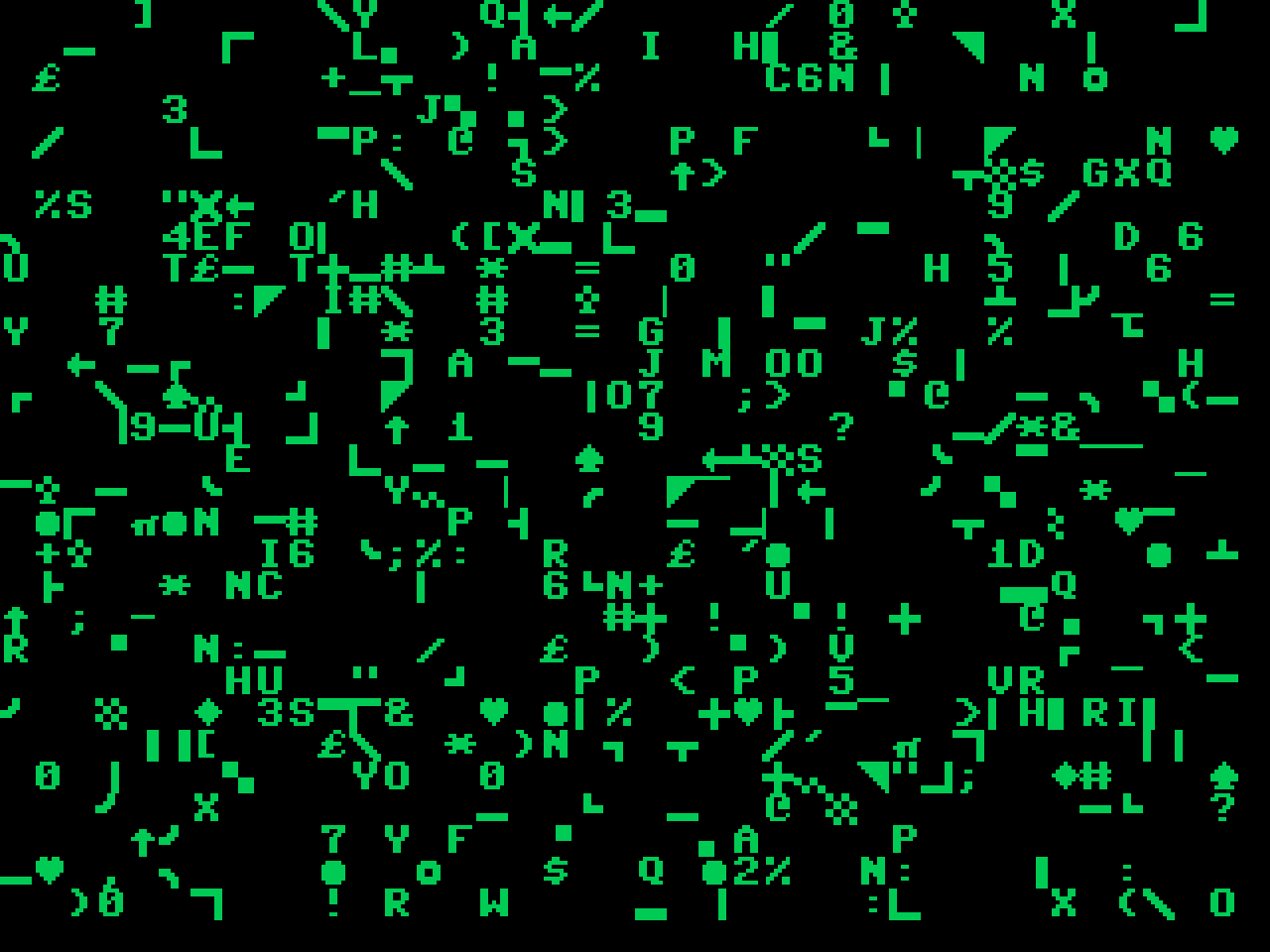 A bunch of green PETSCII characters on a black background.